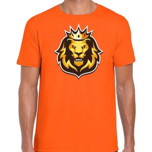 Leeuwenkop met kroon Koningsdag t-shirt - oranje - heren - EK/ WK/ oranje fan shirt / kleding / outfit M