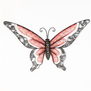 Anna's Collection Wand decoratie vlinder - rood - 49 x 28 cm - metaal - muurdecoratie/schutting - buiten - tuinbeelden van dieren