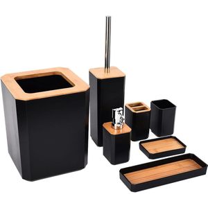 Accessoires Set Bamboe 7-delige Zeepkist Tandenborstelhouder Kit - Badkamer Home Hotel Zwart