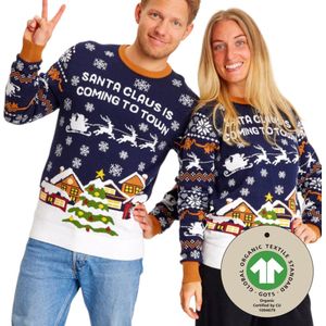 Foute Kersttrui Dames & Heren - Christmas Sweater ""Santa Claus is Coming to Town"" - 100% Biologisch Katoen - Mannen & Vrouwen Maat XL - Kerstcadeau
