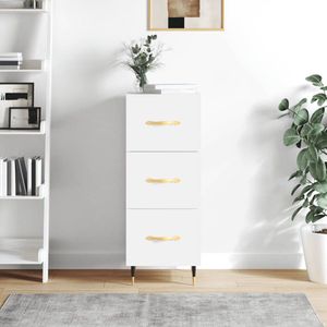 The Living Store Dressoir - Wit - 34.5 x 34 x 90 cm - Modern design met glad oppervlak - Sterk - stabiel en vochtbestendig - Metalen poten - 3 lades - Stevig blad - Wandmontage vereist