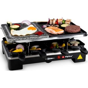 Alpina Gourmetstel, Bakplaat en Steengrill - 8 Pannetjes - 8 Spatels - 1200-1400 Watt - Thermostaat