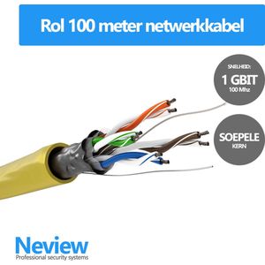 Rol 100 meter F/UTP netwerkkabel - Geel - Soepel - Zonder stekkers - Folie afscherming