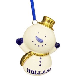Kerstboom hanger Hollands sneeuwpop Delftsblauw met goud