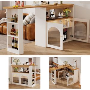 138-193X39X105CM Moderne uitschuifbare bartafel, uitschuifbare eettafel met opbergruimte, bartafel bistrotafel, draaibaar, voor eetkamer, met 1m lange LED-lichtstrip (verstelbare lichtkleur)