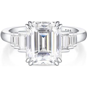 Rectanglo - 18k Witgouden Smaragd Geslepen Moissanite Ring met Baguette Accenten - 1 karaat