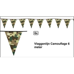 6x Vlaggenlijn Camouflage 6 meter - Festival thema feest army leger verjaardag party
