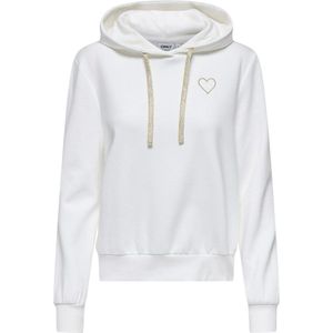 ONLY ONLNOLI HEART HOOD SWT NOOS Dames Trui - Cloud Dancer Gold Strings + Heart Emb