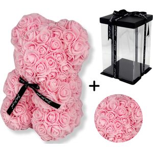 Lirosa Rose Bear - Roze Rozen beer 25 cm met Giftbox - Bloemen beer - Romantisch Cadeau - Verjaardag - Valentijn - Liefde