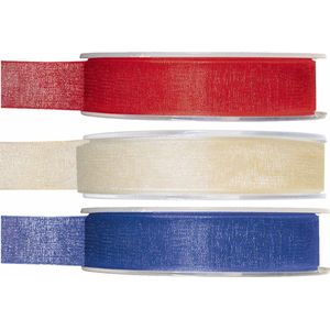 Satijn sierlint pakket - blauw/wit/rood - 1,5 cm x 20 meter - Hobby/decoratie/knutselen - 3x rollen