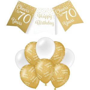 Paperdreams Luxe 70 jaar/Happy Birthday feestversiering set - Ballonnen & vlaggenlijnen - wit/goud