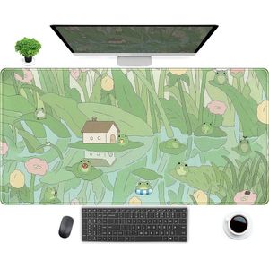 Grote groene Japanse planten bureaumat - anime cartoon kikker muismat - Kawaii bureauonderlegger - XXL gaming muismat - esthetiek laptop toetsenbord mat - desktop beschermer 80 x 30 cm