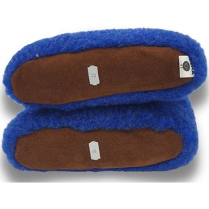 wollen sloffen 100% wol pantoffels -blauw/wit hoog model- maat 41