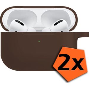 Hoesje Geschikt voor Airpods Pro Hoesje Siliconen Case Hoes - Hoesje Geschikt voor Apple Airpods Pro Case - Bruin - 2 PACK