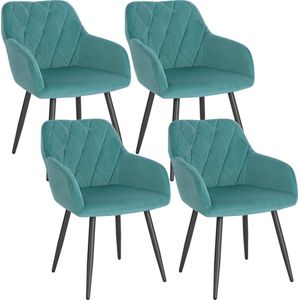 Kamyra® Set Van 4 Velvet Eetkamerstoelen - Eetkamerstoel - Stijlvol, Ergonomisch & Comfortabel - Turquoise