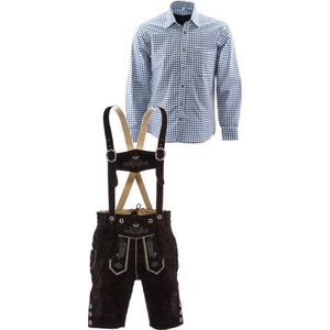 Lederhosen set | Top Kwaliteit | Lederhosen set H (Peter broek + blauw overhemd), 58, M