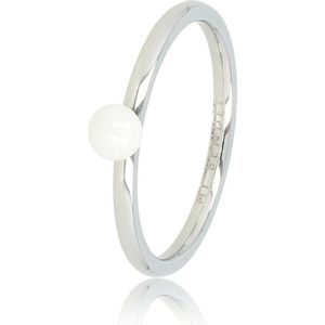 *My Bendel - Aanschuifring - zilverkleurig - wit - Dames ring zilverkleurig met 4 mm wit bolletje - Met luxe cadeauverpakking