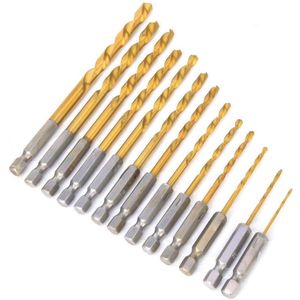 13-delige set HSS boorbits met zeskantschacht 1/4 inch voor hout, plastic, ijzer, staal, koper en aluminium - Schroefspiraalboren van 1,5-6,5 mm