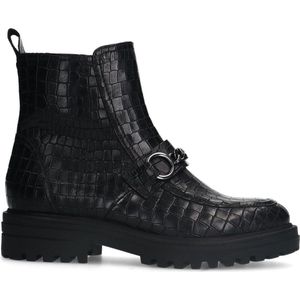 No Stress - Dames - Zwarte leren boots met crocoprint en chain - Maat 38