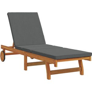 vidaXL - Zonnebank - met - Wielen - en - Kussentje - - - Donkergrijs, - Massief - Hout