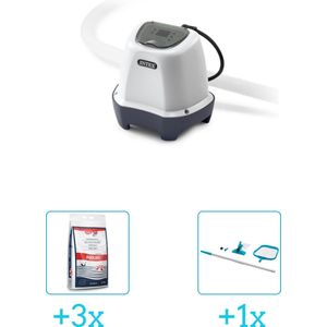 Intex QS200 zoutwatersysteem - Zwembaden tot 8.327 liter inclusief Zwembadzout 15 kg. (3 stuks) & Intex Onderhoudsset met telescoopsteel - 2-delig - 28002 (1 stuks)