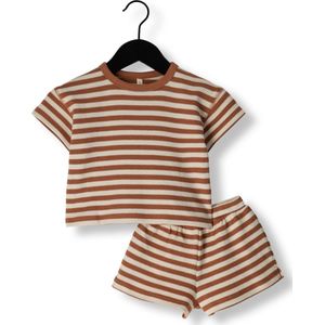 Quincy Mae Waffle Tee + Short Set Clay Stripe Rompers & Boxpakken Unisex - Bruin - Maat 68/80