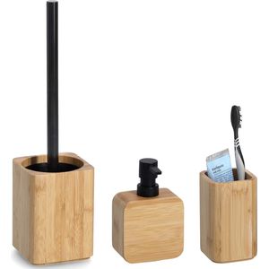 Zeller badkamer accessoires set 3-delig - bamboe hout - luxe kwaliteit