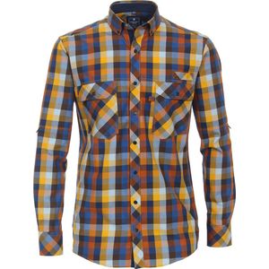 Redmond comfort fit overhemd - popeline - geel geruit - Strijkvriendelijk - Boordmaat: 37/38