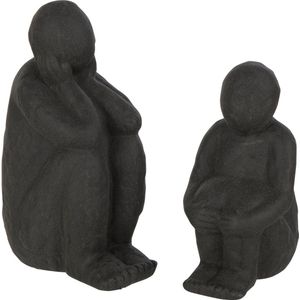 J-Line figuren Zittend Zand Glazuur - porselein - zwart - 2 stuks