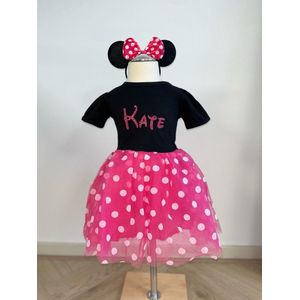 Feestjurk meisje-feestkleedje kind-muizen jurkje-verkleedjurkje muizen-avondjurk-tule jurk-themafeest-verjaardagjurk-eigen naam-fotoshoot-diadeem-pink jurk-babyjurk-jurk Esmee (mt 86/92)