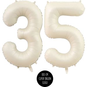 Cijfer Helium Folie ballon XL - 35 jaar cijfer - Creme - Satijn - Nude - 100 cm - leeftijd 35 jaar feestartikelen verjaardag