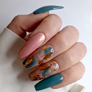 SD Press on Nails - B197- Plaknagels - Nagelset 20 Nagels - Nepnagels - Groen Nude - Gellak - Nagellak - XL Ballerina Coffin Nageltips - Nepnagels met Lijm - Kunstnagels - Nail Art - Handmade - Valse nagels - Nagelvijl - Accessoires - Extreme Nails