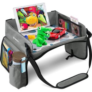 BOTC Reistafel voor Kinderen met Tekentafel & Tablethouder - Opvouwbaar - Auto Organizer - Grijs