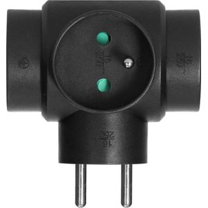 ORNO Horizontale Stopcontact Splitter , Verdeelstekker , Verloopstekker 3-voudig Zwart, Met randaarde ,Stekkers ,16A,Frans type Voor België,