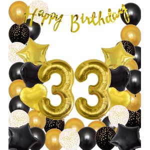 Snoes Ballonnen 33 Jaar Black Gold Dots Mega Ballon - Compleet Feestpakket Goud Zwart Stippen Cijferballon 33 - Verjaardag Versiering DIY Slinger Happy Birthday – Folieballon – Latex Ballonnen - Helium Ballonnen