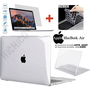 MacBook Air 13 inch M1 Touch ID  2020 – 2019 - 2018 Case - MacBook Air Hoes + Screen Protector en Keyboard Cover, Loptop Cover – Clear Hard Case – MacBook Air Case  – MacBook Air Screen Protector --- 3IN1 --- HiCHiCO
