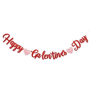 Hartjes Decoratie Valentijn Slinger Romantische Versiering Happy Valentine Letter Slinger Valentijn Versiering – 200cm