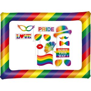 Foto prop set met frame - regenboog multi kleuren - gay pride regenboog thema - 13-delig - photo booth accessoires