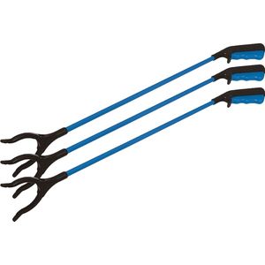 Silverline Afvalgrijper/grijptang - 3x - blauw - 80 cm - glasvezel/kunststof - grip kaak