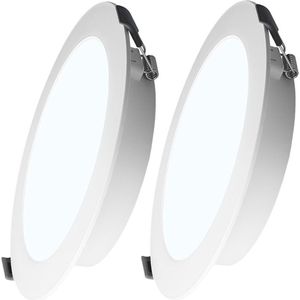 HOFTRONIC - Set van 2 Georgia LED platte Inbouwspots wit - inbouwdiepte 25mm - 6W 490lm - Rond - 6500K Daglicht Wit - Ø120 mm - IP20 voor binnen