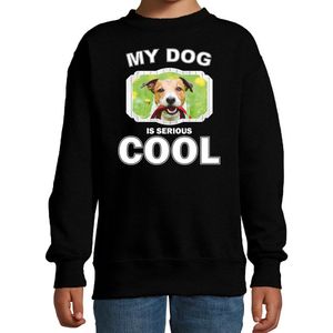 Jack russel honden trui / sweater my dog is serious cool zwart - kinderen - Jack russel terriers liefhebber cadeau sweaters - kinderkleding / kleding 98/104