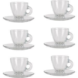 HAES DECO - Kop en Schotel set van 6 - inhoud 85 ml - kleur Transparant - Glas - Theeservies, Koffieservies, Theekoppen, Koffiekoppen, Cappuccino