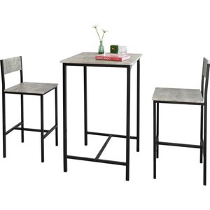 Mara Bartafel 3 Delig - Bartafel Set - 2 Barkrukken - Grijs - 60 x 60 x 97 cm