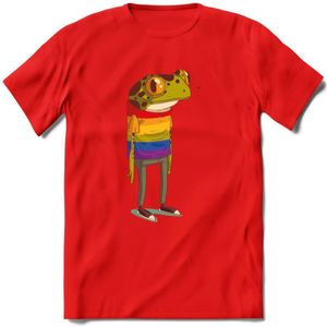 Casual gay pride kikker T-Shirt Grappig | Dieren reptiel Kleding Kado Heren / Dames | Animal Skateboard Cadeau shirt - Rood - XXL