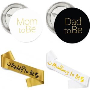 4-delige button en sjerpen set goud en zwart met wit - baby - zwanger - geboorte - button - sjerp