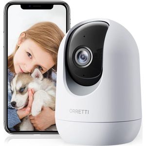 Orretti® 3MP WiFi IP Beveiligingscamera Bewegingsdetectie Geluidsdetectie - Singleband 2.4Ghz - Bewakingscamera - Babyfoon met camera - Wit