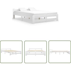 The Living Store Bedframe massief grenenhout wit 160x200 cm - Massief Houten Bed Frame - Wit Bed Frame - Tweepersoons Bed - Grenenhout Bed Frame - Bed Frame 160x200