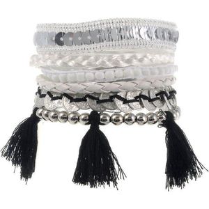 Behave Ibiza armband wit met 6 verschillende bandjes 17.5 cm