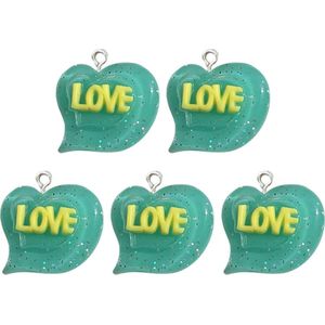 Hangers Sieraden Maken | Set 5 hangers Hartje Love Turquoise | Bedels