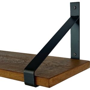 GoudmetHout Massief Eiken Wandplank - 140x25 cm - Donker eiken - Industriële plankdragers - mat blank - Staal - Wandplank hout